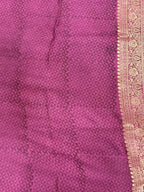 Wine Purple Kora Satin Saree with Block Print & Woven Border