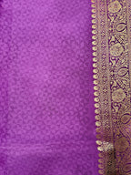 Royal Violet Kora Satin Saree with Block Print & Woven Border