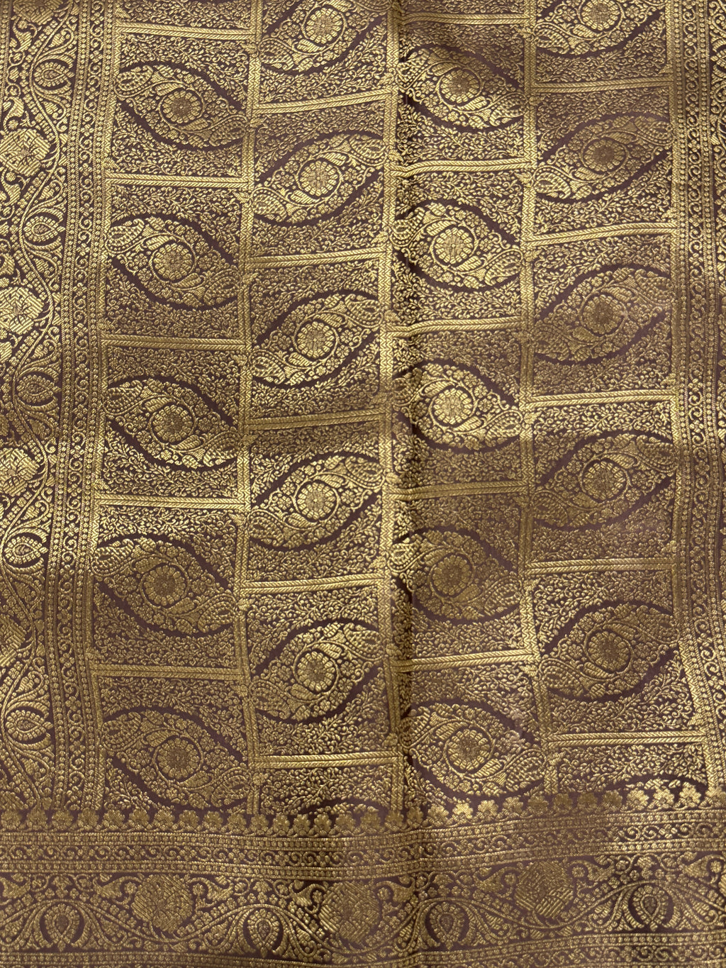 Slate Grey Kora Satin Saree with Block Print & Woven Border
