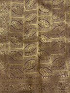 Slate Grey Kora Satin Saree with Block Print & Woven Border
