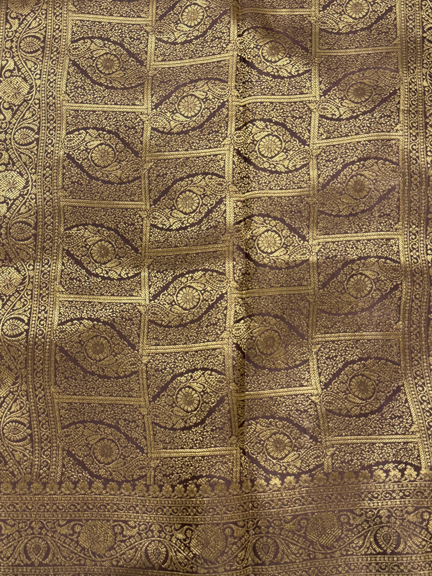 Slate Grey Kora Satin Saree with Block Print & Woven Border