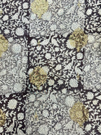 Slate Grey Kora Satin Saree with Block Print & Woven Border
