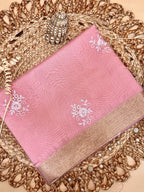 Dusty Rose Chanderi Cotton Saree with Embroidery