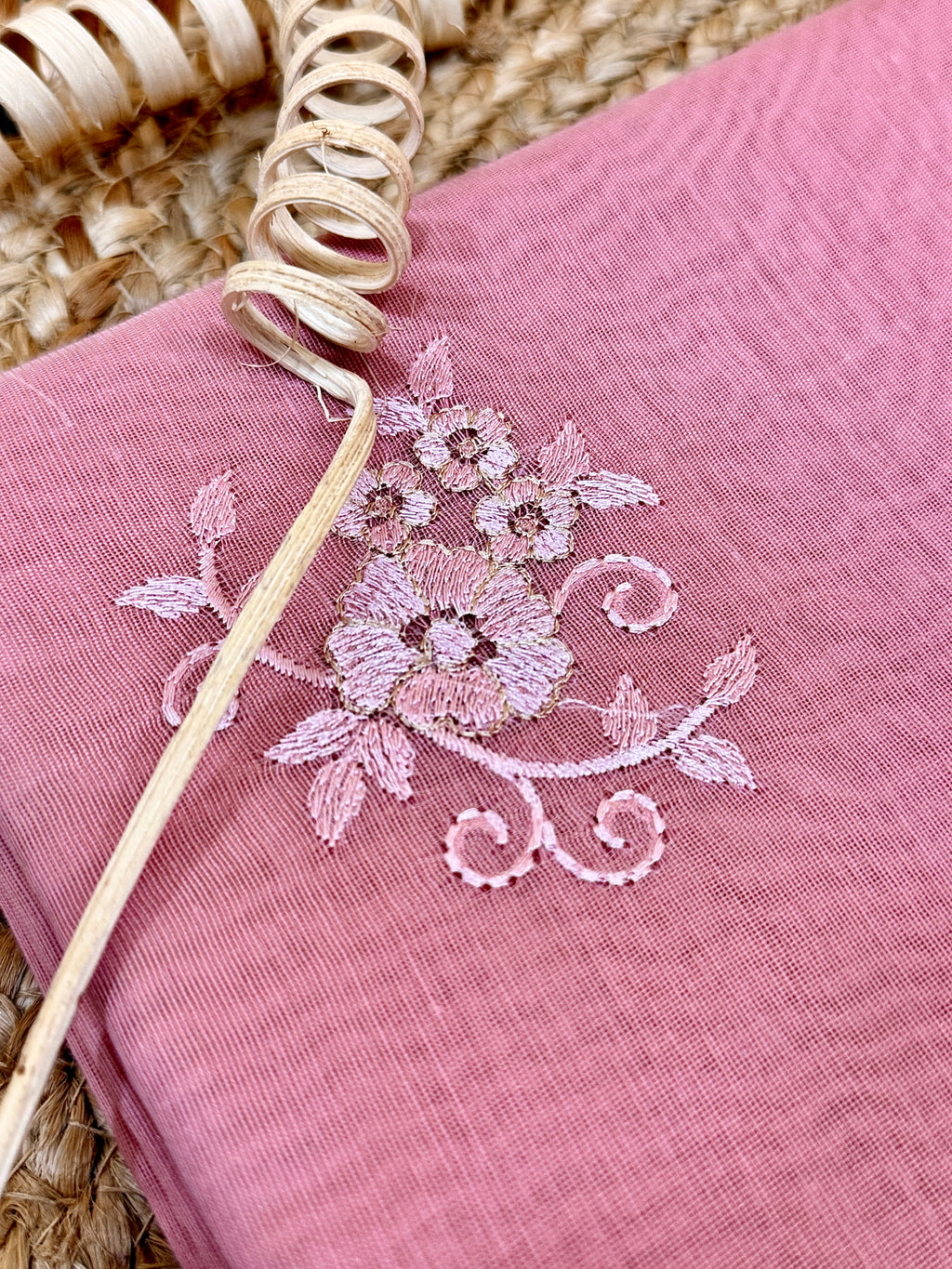 Dusty Rose Chanderi Cotton Saree with Embroidery