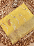 Mustard Yellow Linen Tissue Saree with Embroidery