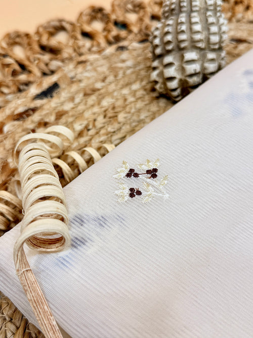 Beige Supernet Cotton Saree with Buti & Peach Woven Border