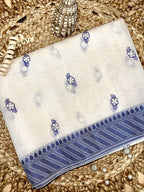 Off White Supernet Cotton Saree with Blue Buti & Woven Border