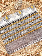 Off White Supernet Cotton Saree with Mustard Leaf Embroidery & Contrast Border