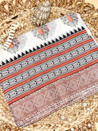 Off White Supernet Cotton Saree with Coral Leaf Embroidery & Contrast Border