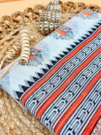 Off White Supernet Cotton Saree with Coral Leaf Embroidery & Contrast Border