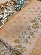 Peach Gold Semi Tussar Saree with Body Weaving & Appliqué Embroidery