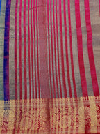 Royal Blue New Tussar Saree with Contrast Border & Embroidery