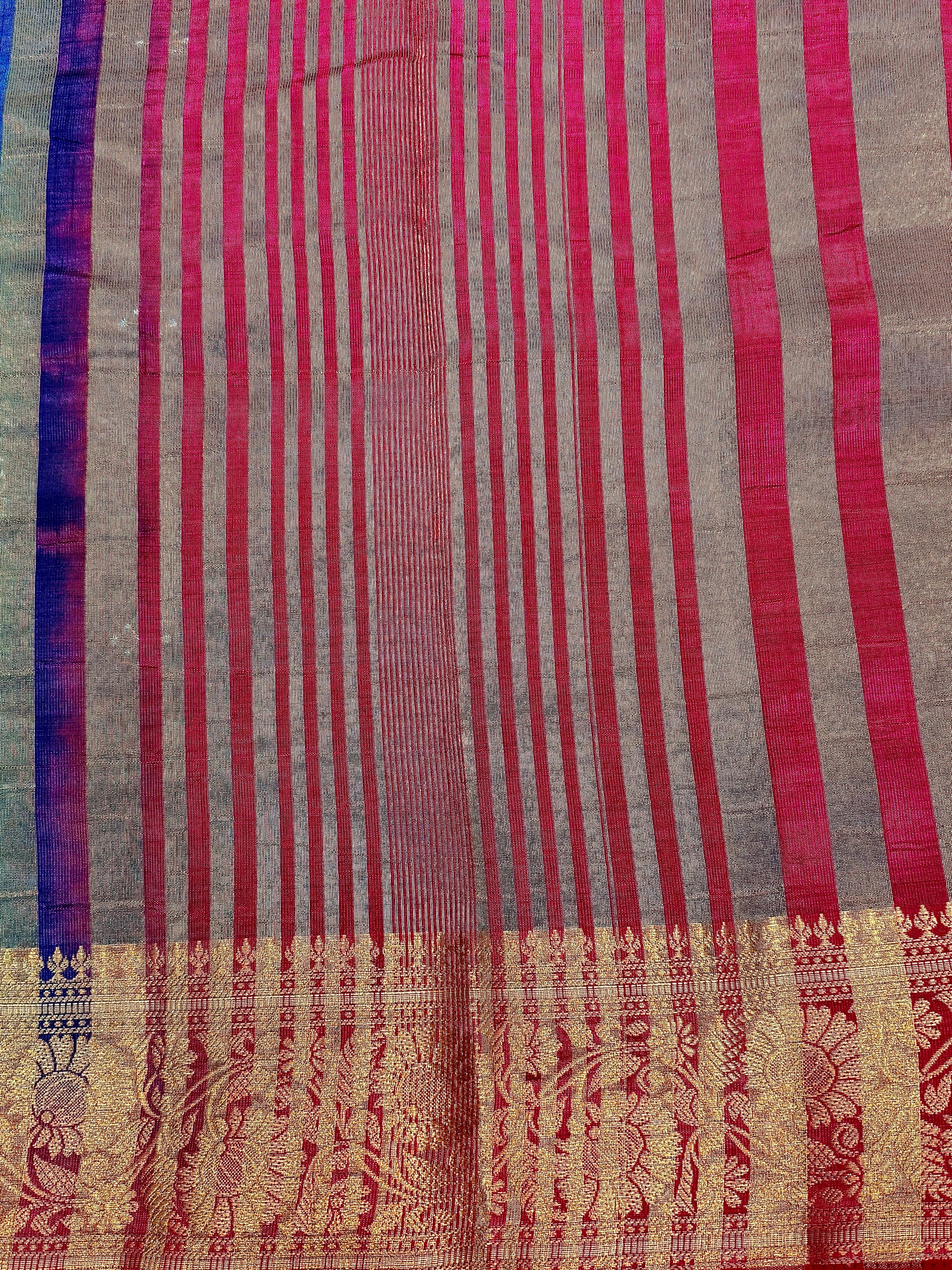 Royal Blue New Tussar Saree with Contrast Border & Embroidery
