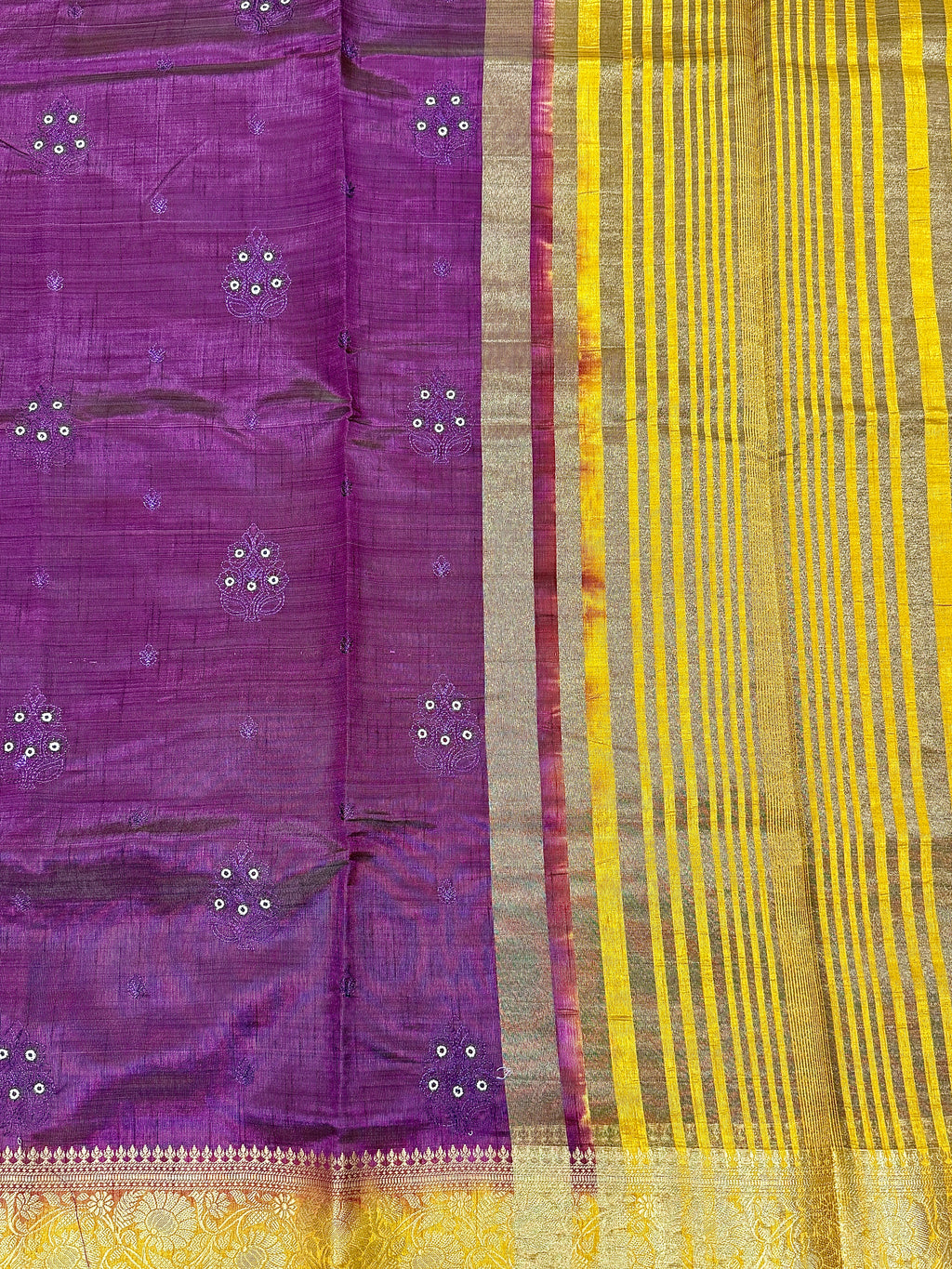 Wine Purple New Tussar Saree with Contrast Border & Embroidery
