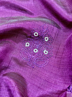 Wine Purple New Tussar Saree with Contrast Border & Embroidery