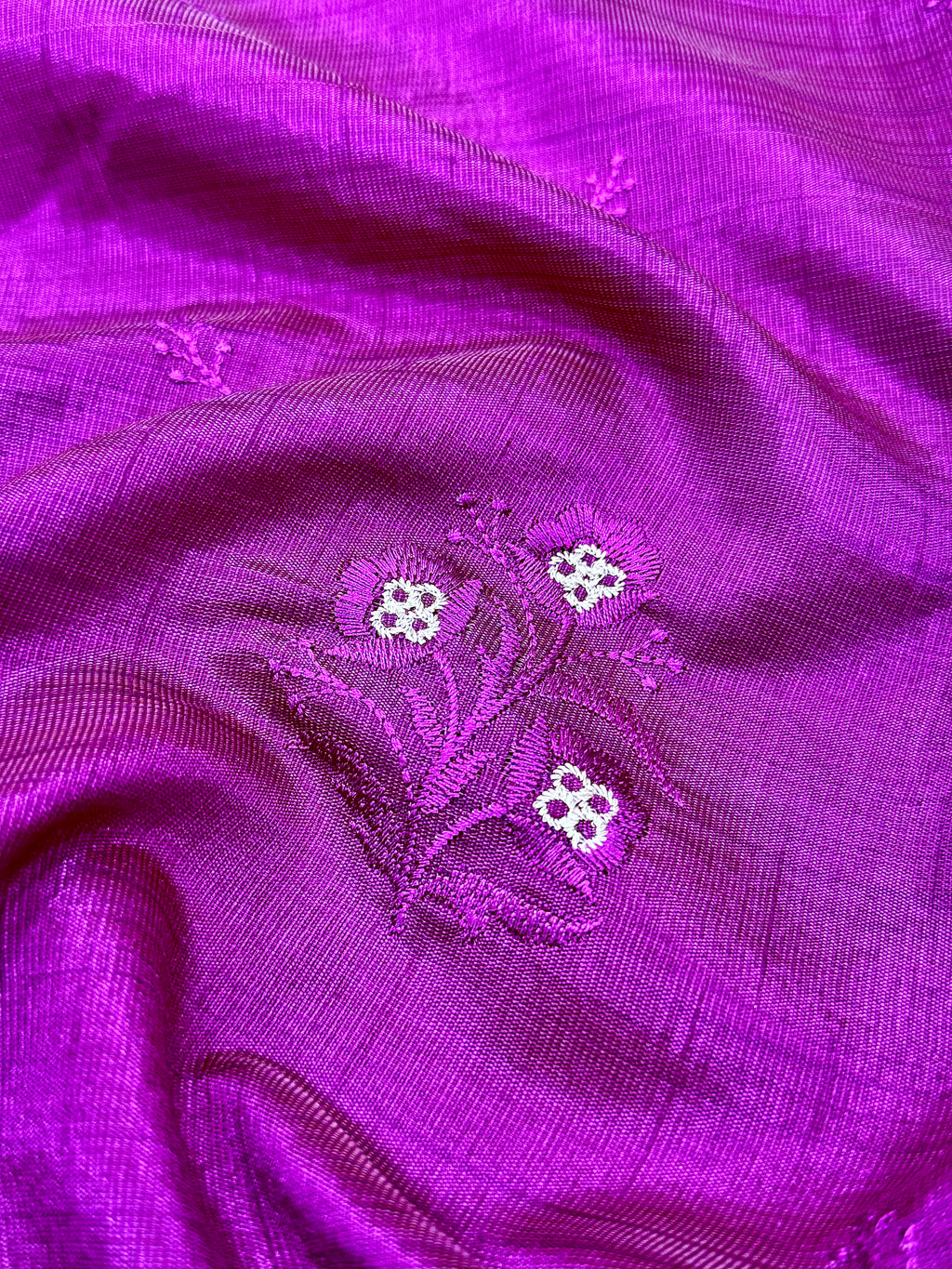 Rani Pink New Tussar Saree with Contrast Border & Embroidery