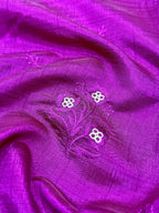 Rani Pink New Tussar Saree with Contrast Border & Embroidery