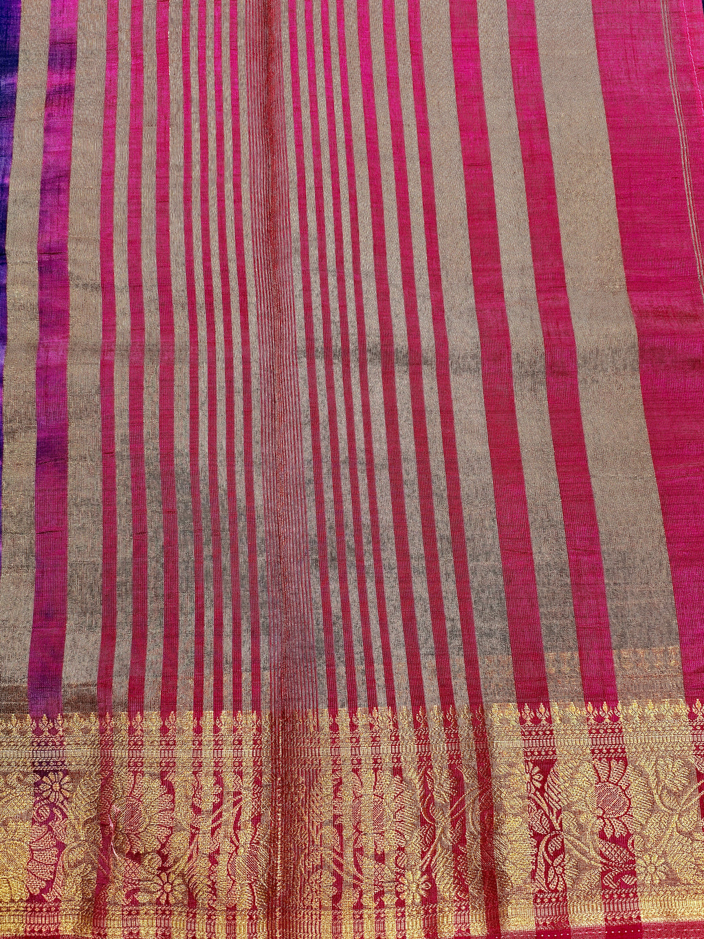 Navy Blue New Tussar Saree with Contrast Border & Embroidery