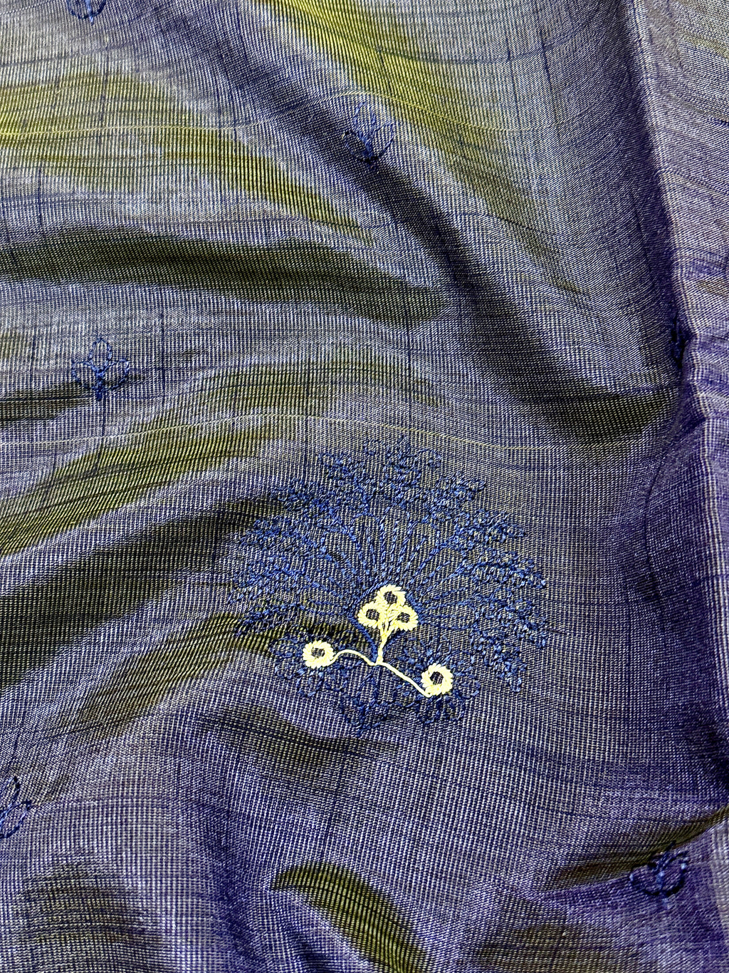 Navy Blue New Tussar Saree with Contrast Border & Embroidery