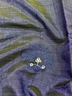 Navy Blue New Tussar Saree with Contrast Border & Embroidery