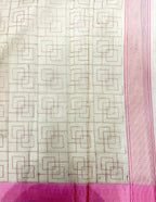 Off White Supernet Cotton Saree with Geometric Embroidery