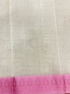 Off White Supernet Cotton Saree with Geometric Embroidery