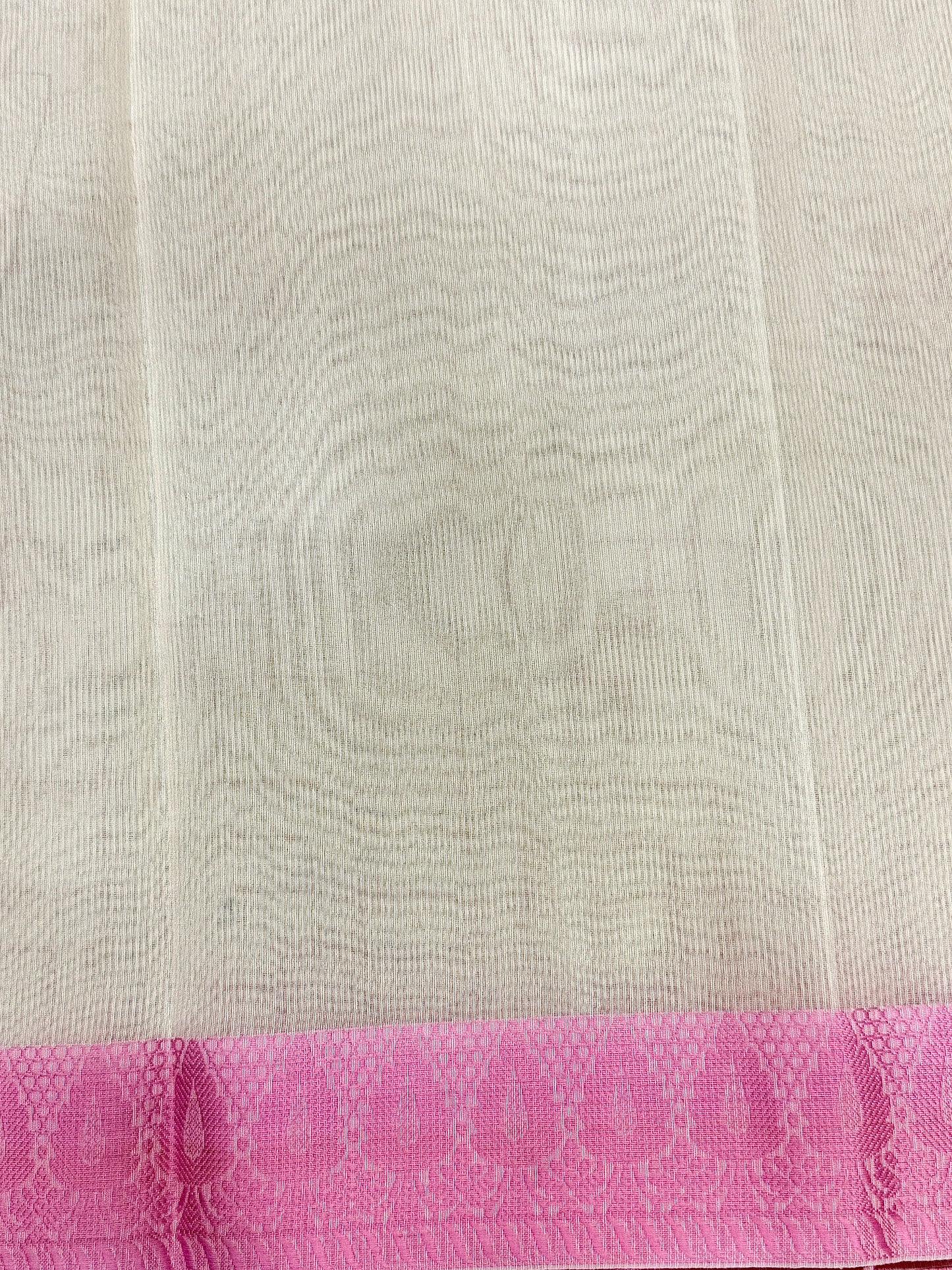Off White Supernet Cotton Saree with Geometric Embroidery