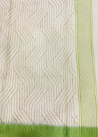 Off White Supernet Cotton Saree with Chevron Embroidery & Contrast Border