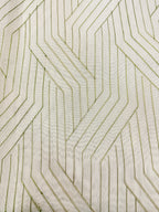 Off White Supernet Cotton Saree with Chevron Embroidery & Contrast Border