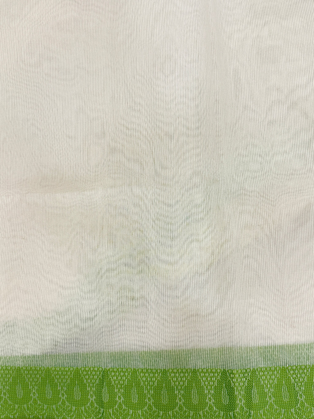 Off White Supernet Cotton Saree with Chevron Embroidery & Contrast Border