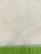 Off White Supernet Cotton Saree with Chevron Embroidery & Contrast Border