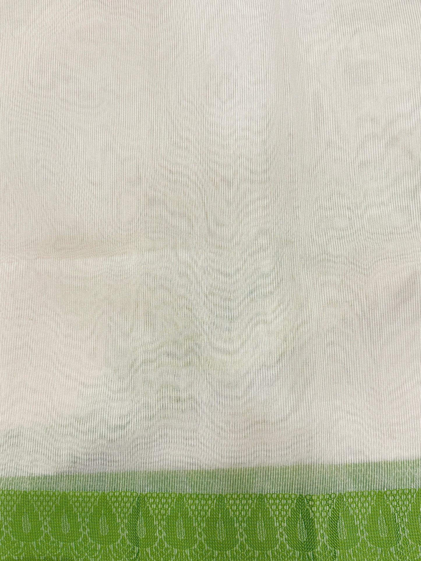 Off White Supernet Cotton Saree with Chevron Embroidery & Contrast Border