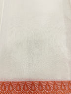Off White Supernet Cotton Saree with Geometric Embroidery & Peach Border