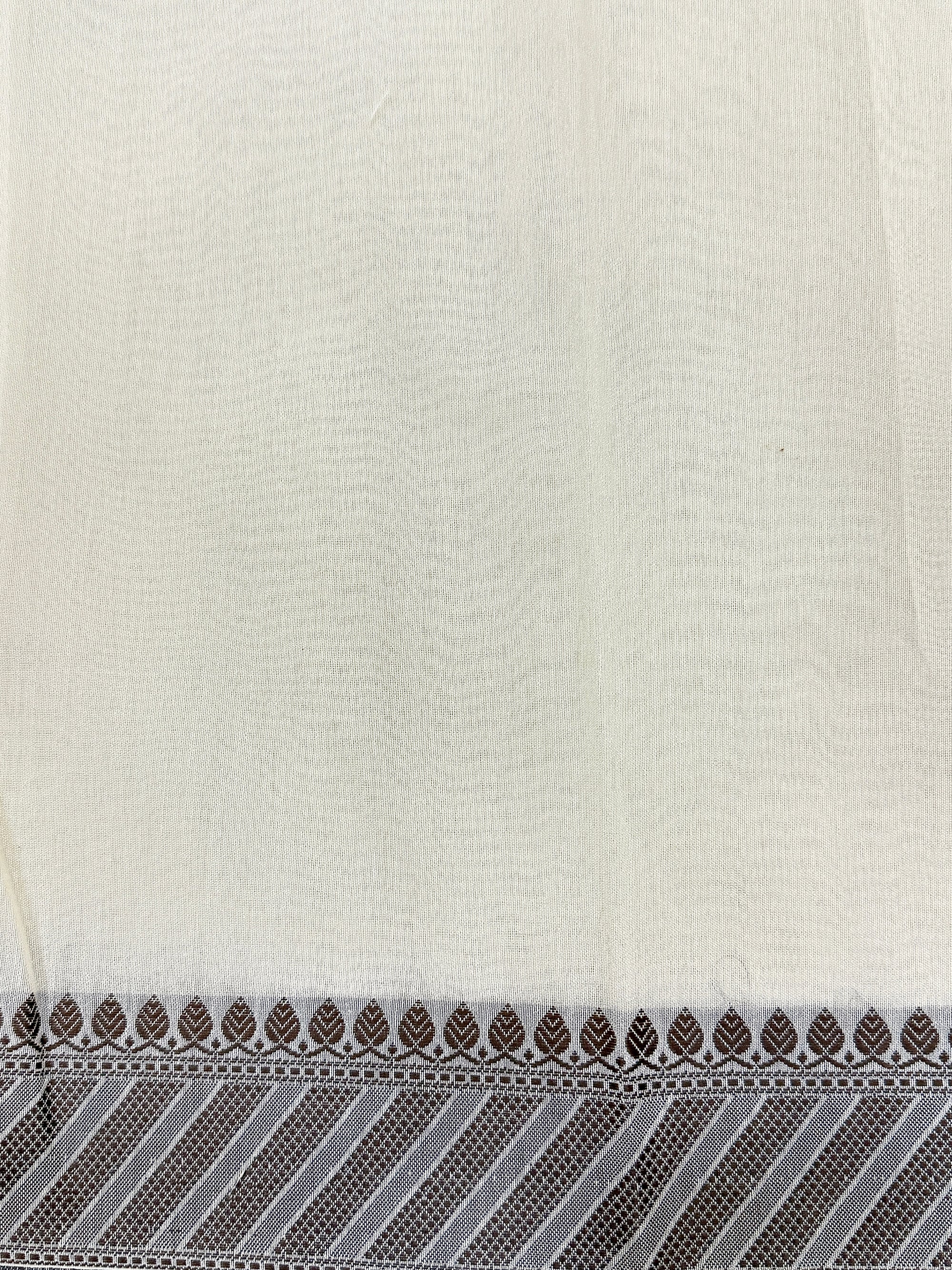 Ivory Supernet Cotton Saree with Floral Buti & Woven Border