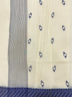 Off White Supernet Cotton Saree with Blue Buti & Woven Border