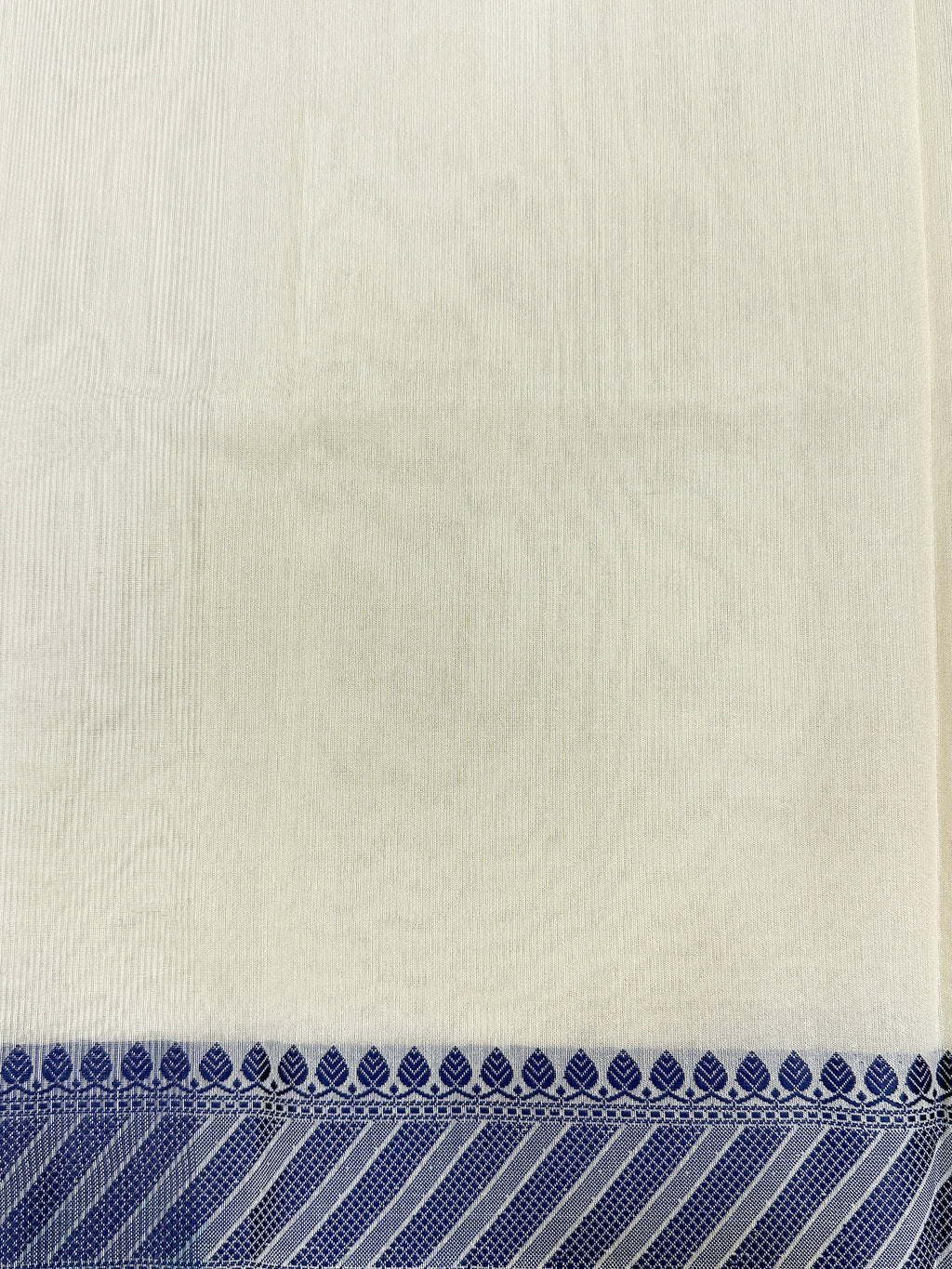 Off White Supernet Cotton Saree with Blue Buti & Woven Border