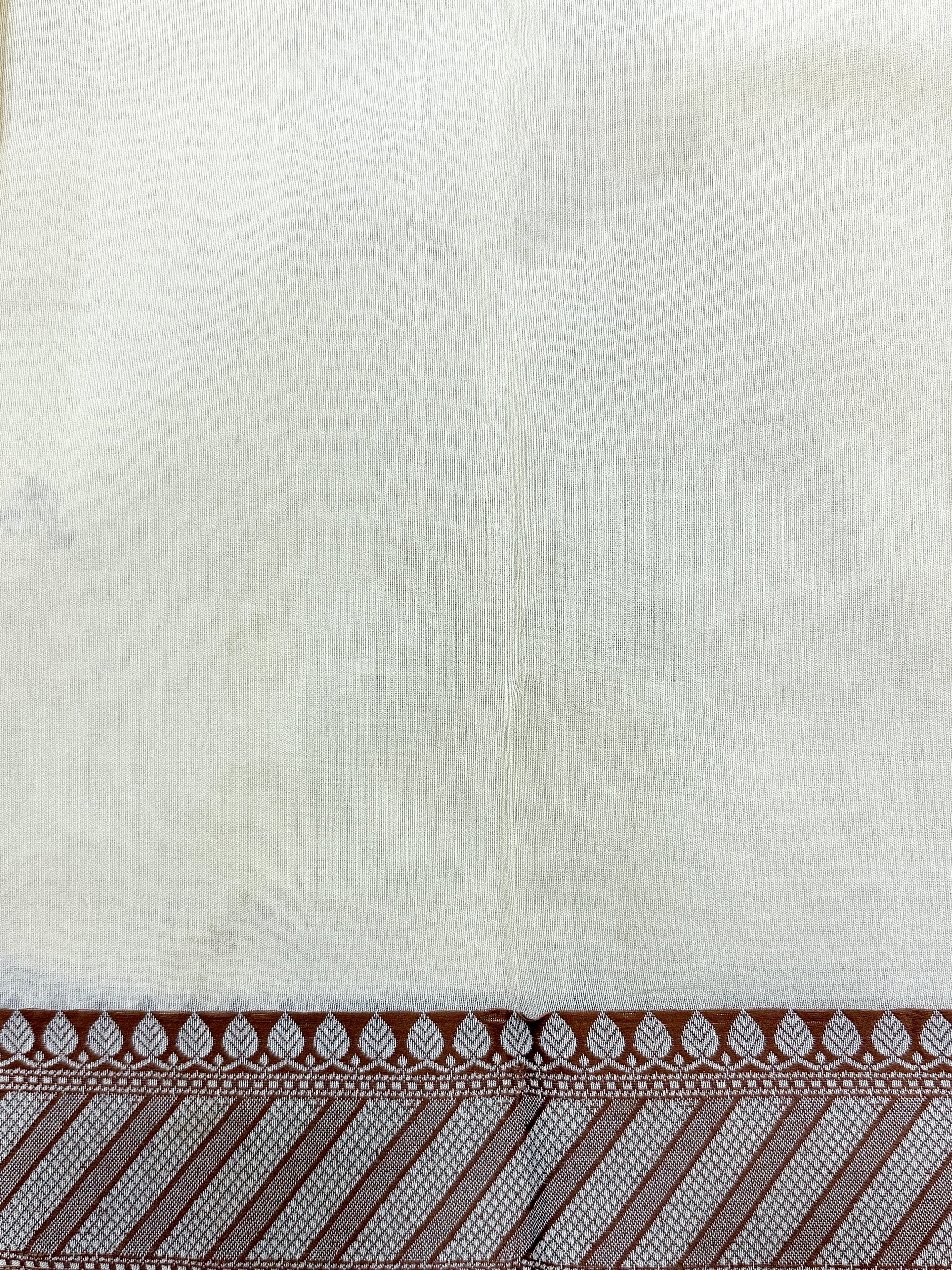 Beige Supernet Cotton Saree with Buti & Peach Woven Border
