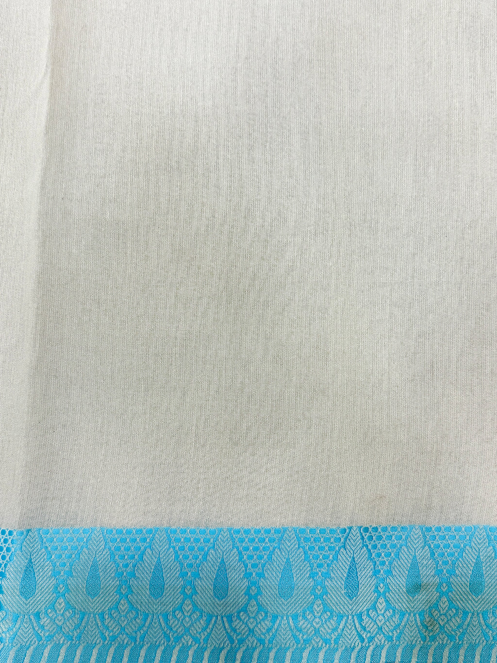 Off White Supernet Cotton Saree with Blue Geometric Embroidery & Contrast Border
