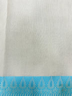 Off White Supernet Cotton Saree with Blue Geometric Embroidery & Contrast Border