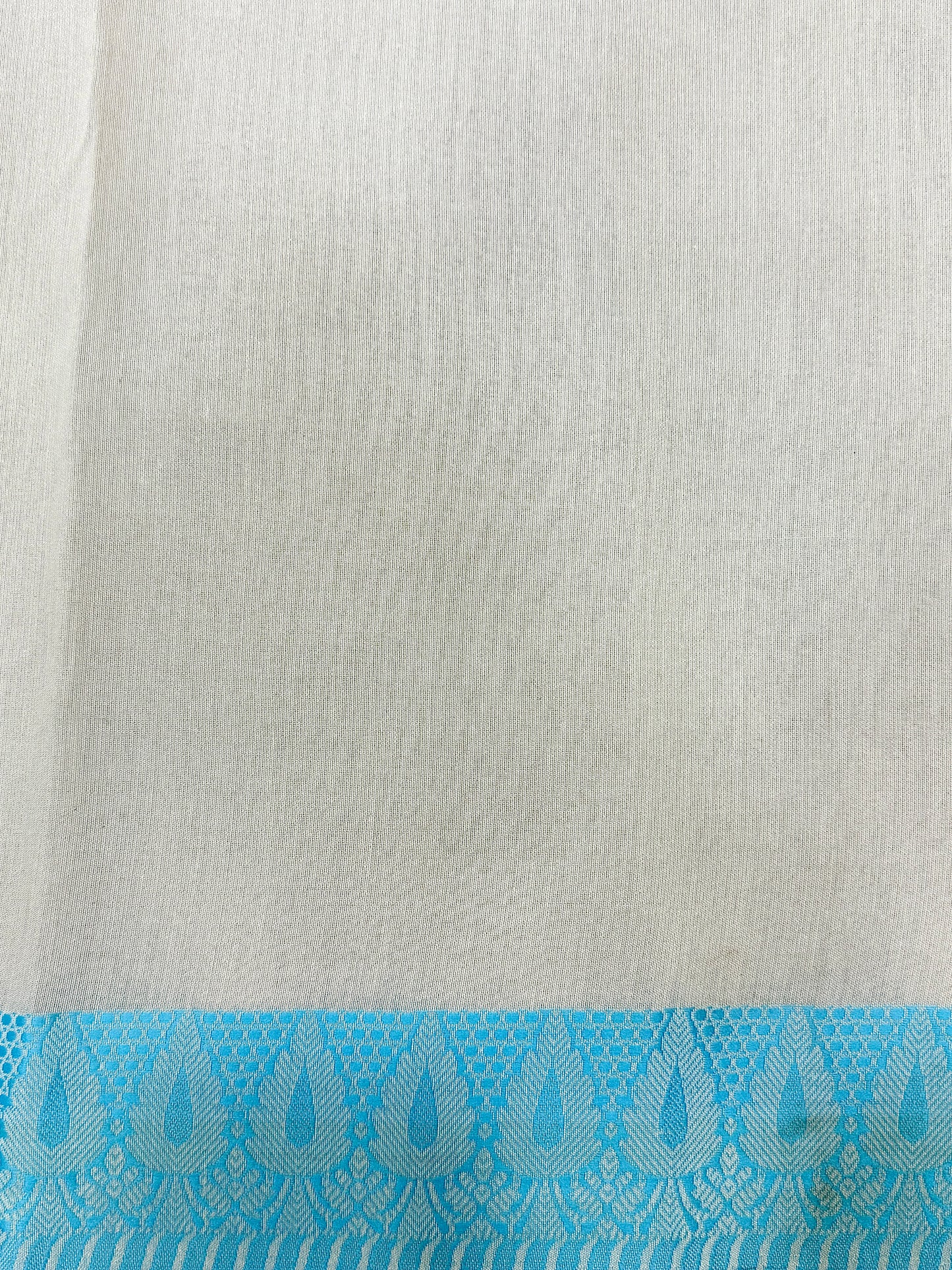 Off White Supernet Cotton Saree with Blue Geometric Embroidery & Contrast Border