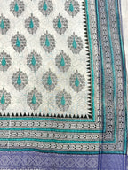 Off White Supernet Cotton Saree with Teal Leaf Embroidery & Contrast Border