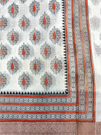 Off White Supernet Cotton Saree with Coral Leaf Embroidery & Contrast Border