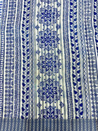 Off White Supernet Cotton Saree with Indigo Floral Design & Contrast Border