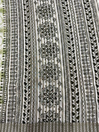 Off White Supernet Cotton Saree with Olive Floral Design & Contrast Border