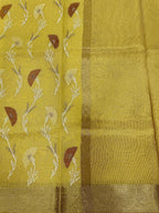 Mustard Yellow Linen Tissue Saree with Embroidery