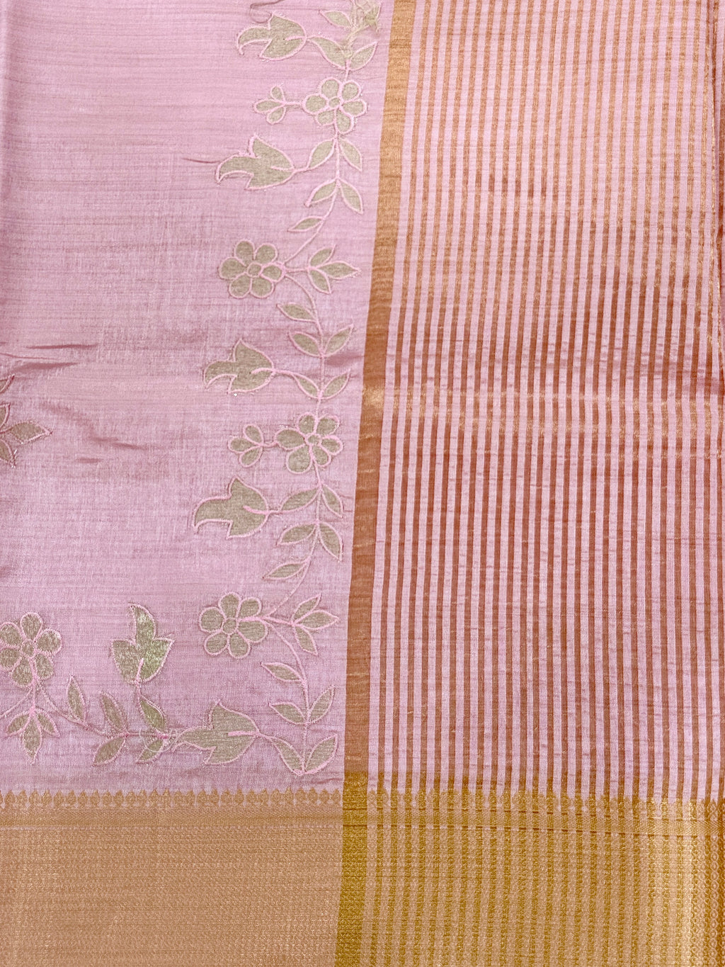 Baby Pink Semi Tussar Saree with Appliqué Embroidery