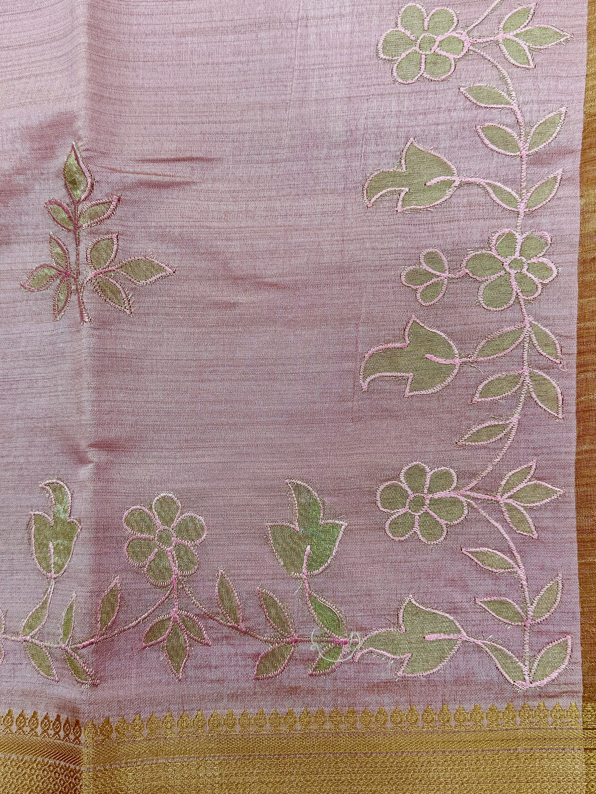 Baby Pink Semi Tussar Saree with Appliqué Embroidery
