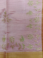 Baby Pink Semi Tussar Saree with Appliqué Embroidery
