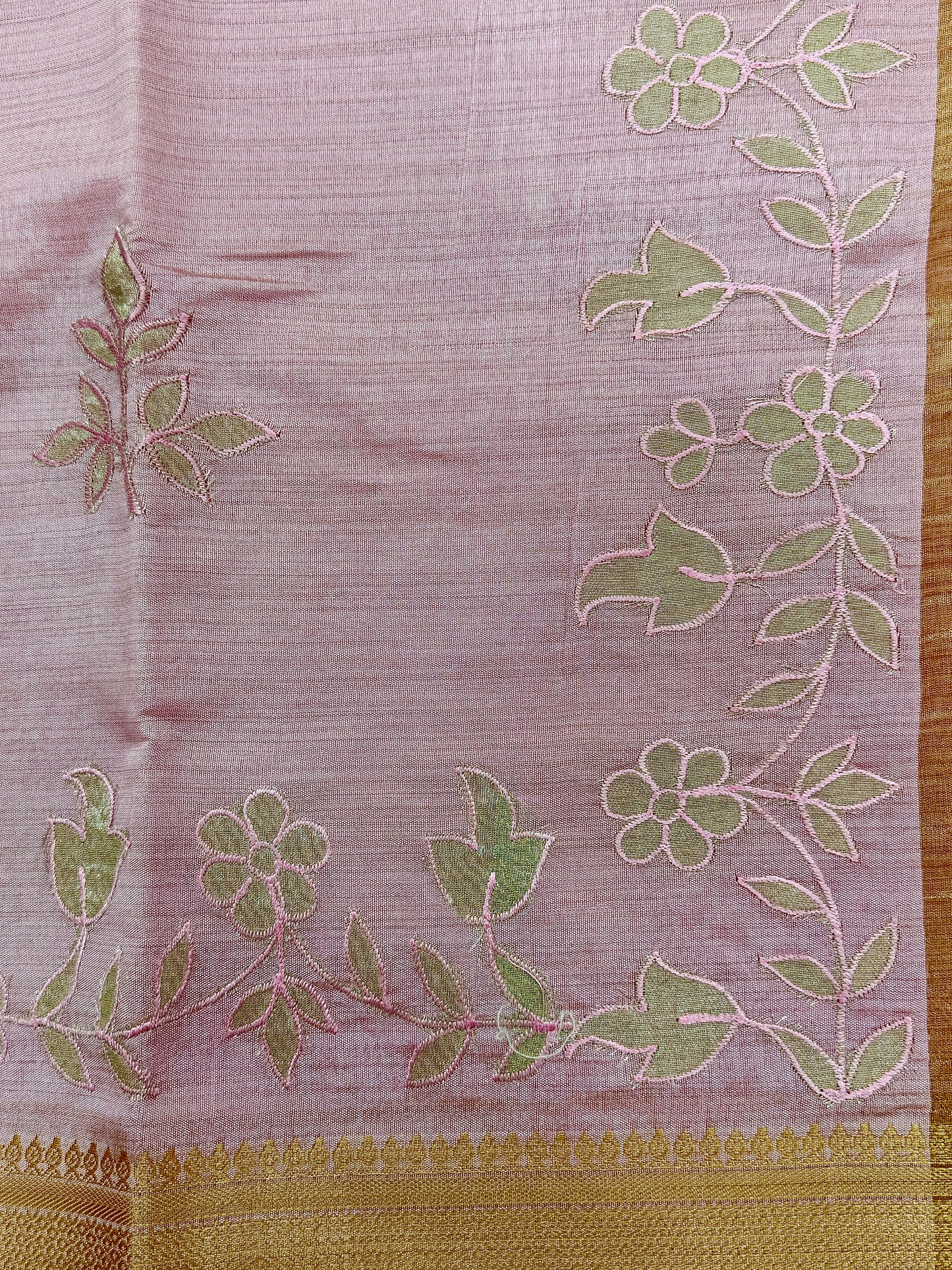 Baby Pink Semi Tussar Saree with Appliqué Embroidery