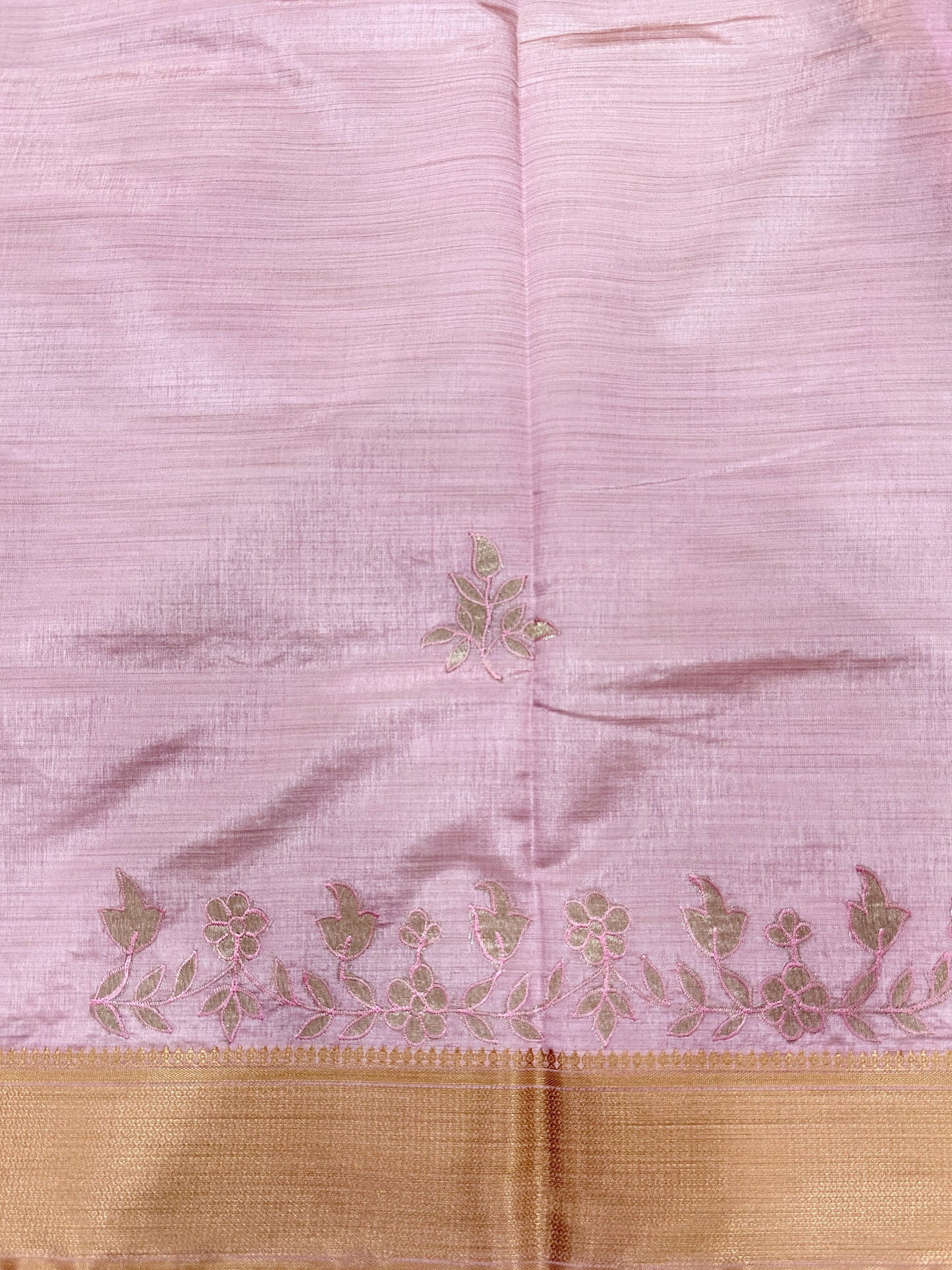 Baby Pink Semi Tussar Saree with Appliqué Embroidery